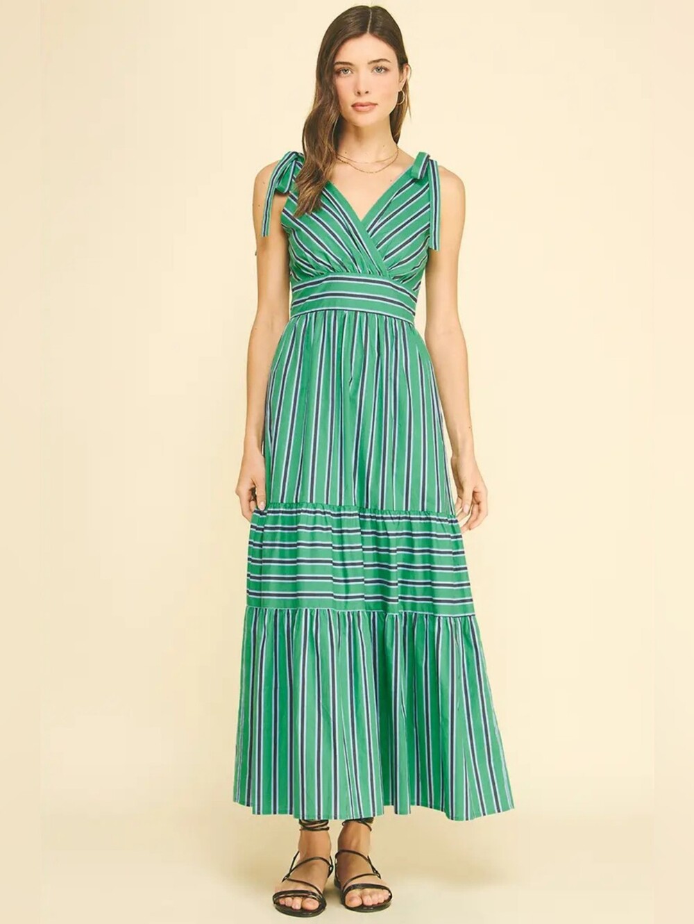 NWT Stripe Tiered Green Maxi Dress S/M/L